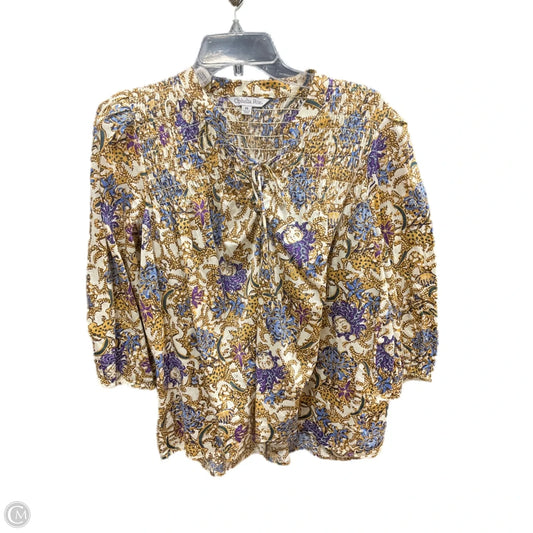Top 3/4 Sleeve By Ophelia Roe In Tan & White, Size: M