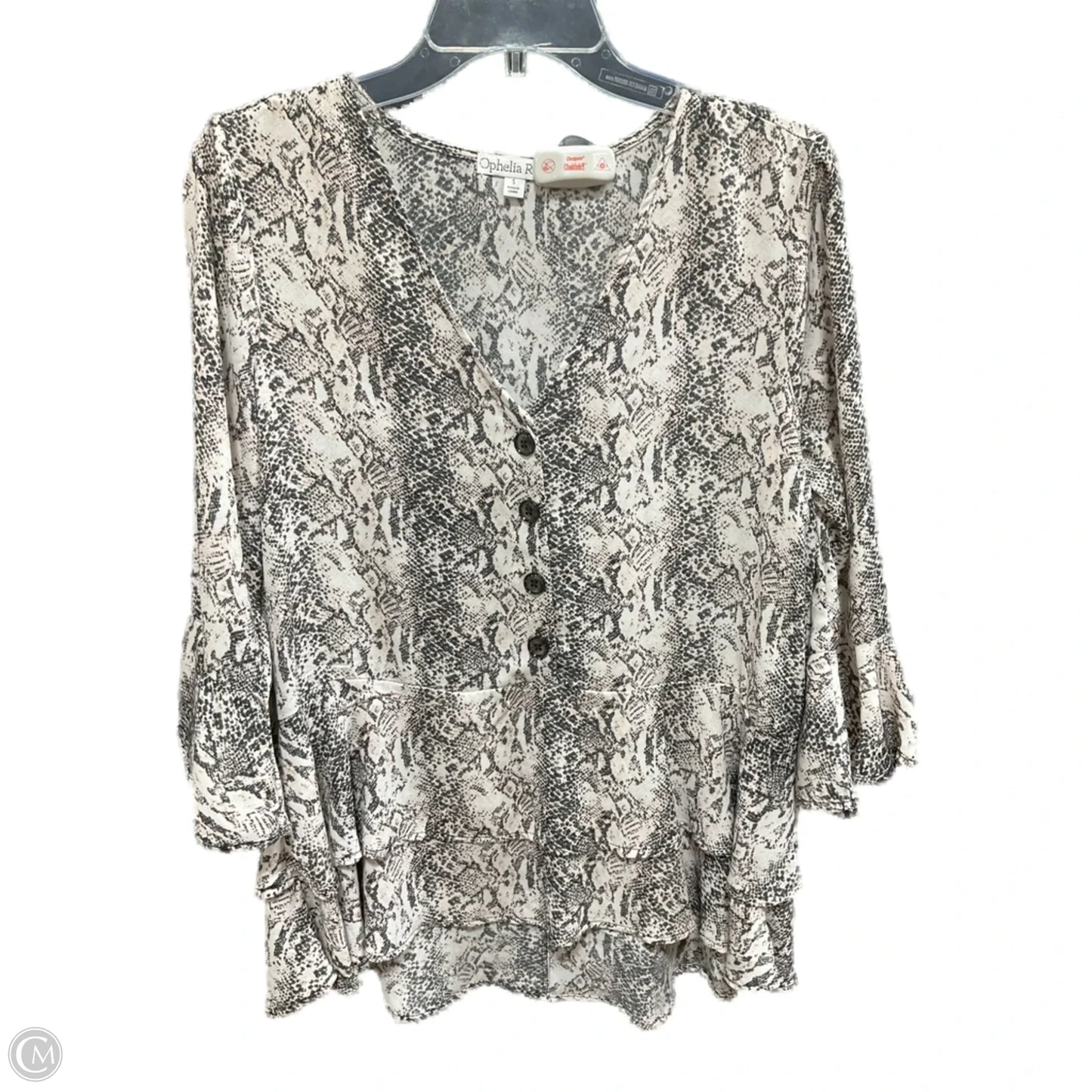 Top 3/4 Sleeve By Ophelia Roe In Snakeskin Print, Size: S