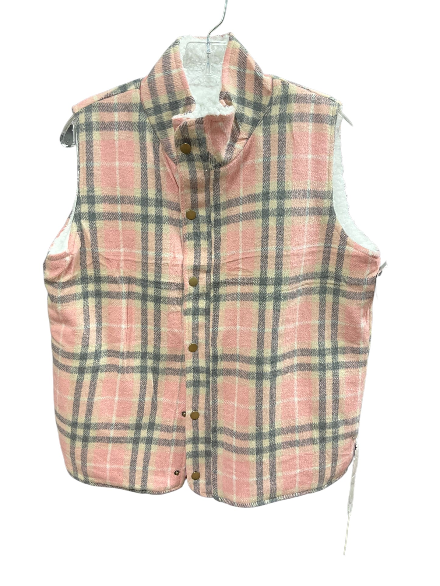 Vest Faux Fur & Sherpa By Clothes Mentor In Plaid Pattern, Size: M