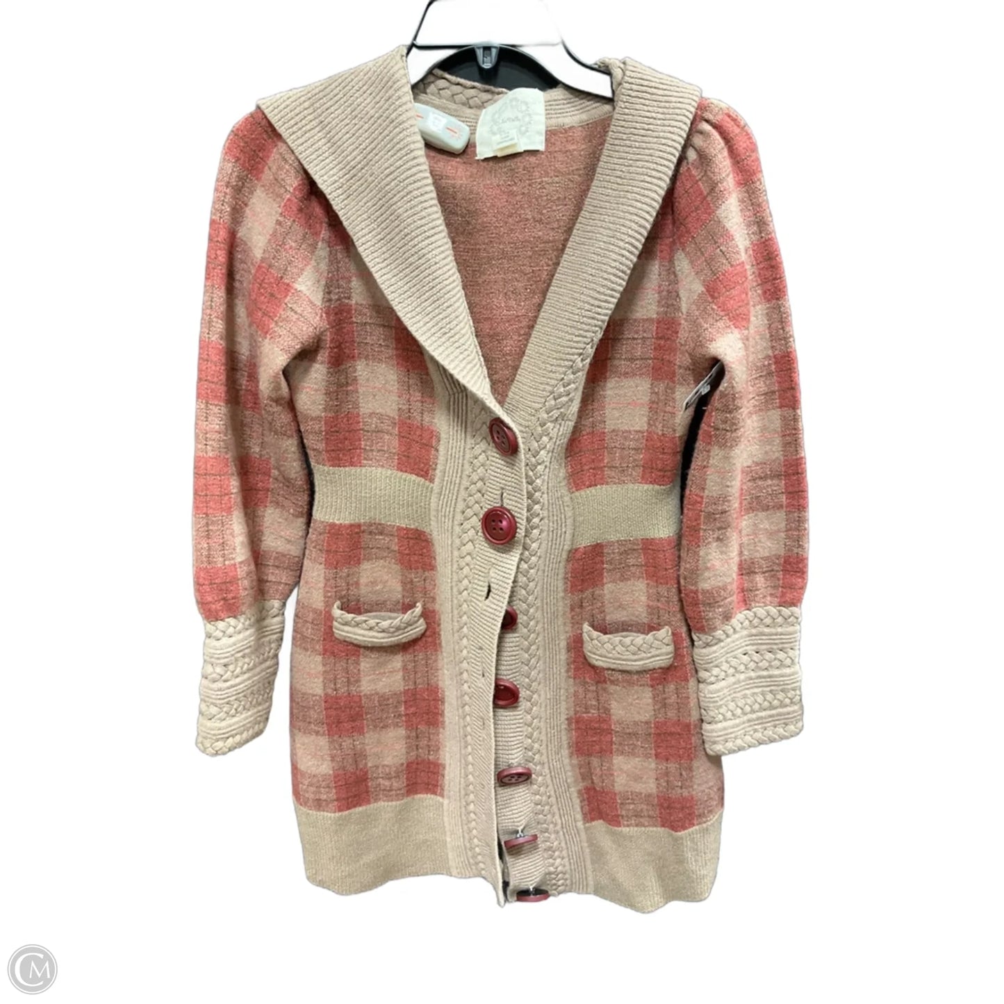 Sweater Cardigan By Cma In Plaid Pattern, Size: L