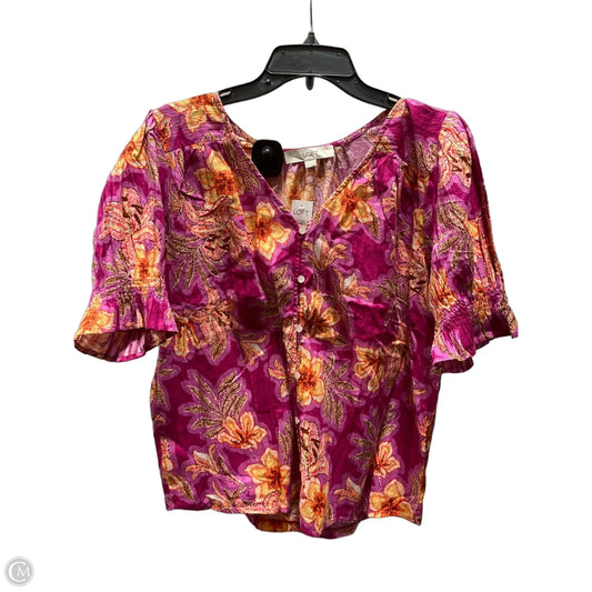 Top Short Sleeve By Loft In Tropical Print, Size: M