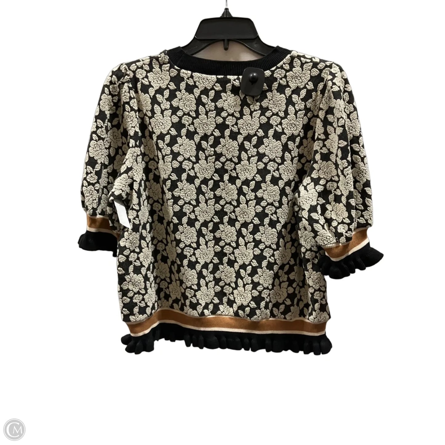 Top Short Sleeve By Bibi In Black & Cream, Size: M