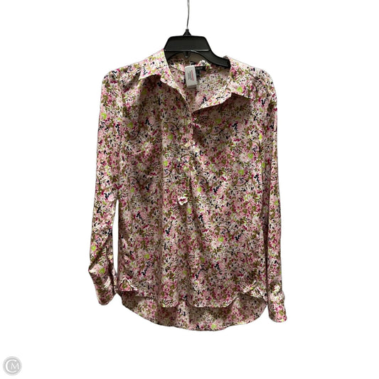 Blouse Long Sleeve By Ann Taylor In Pink & White, Size: Xs
