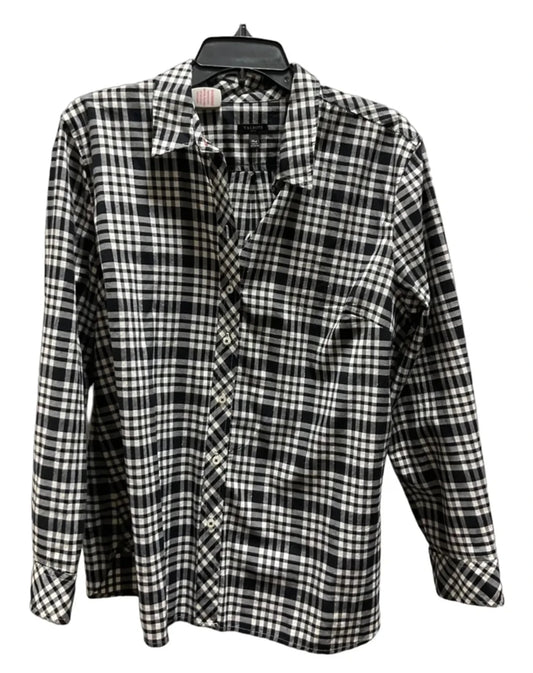 Blouse Long Sleeve By Talbots In Plaid Pattern, Size: Xl