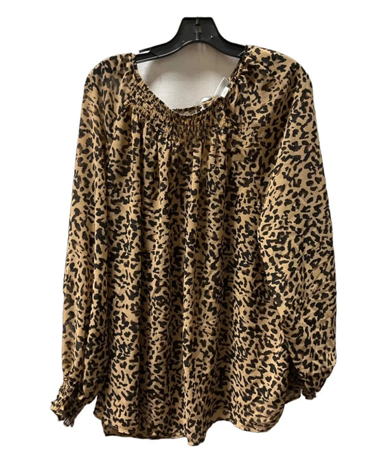 Top Long Sleeve By Ava & Viv In Animal Print, Size: 3x