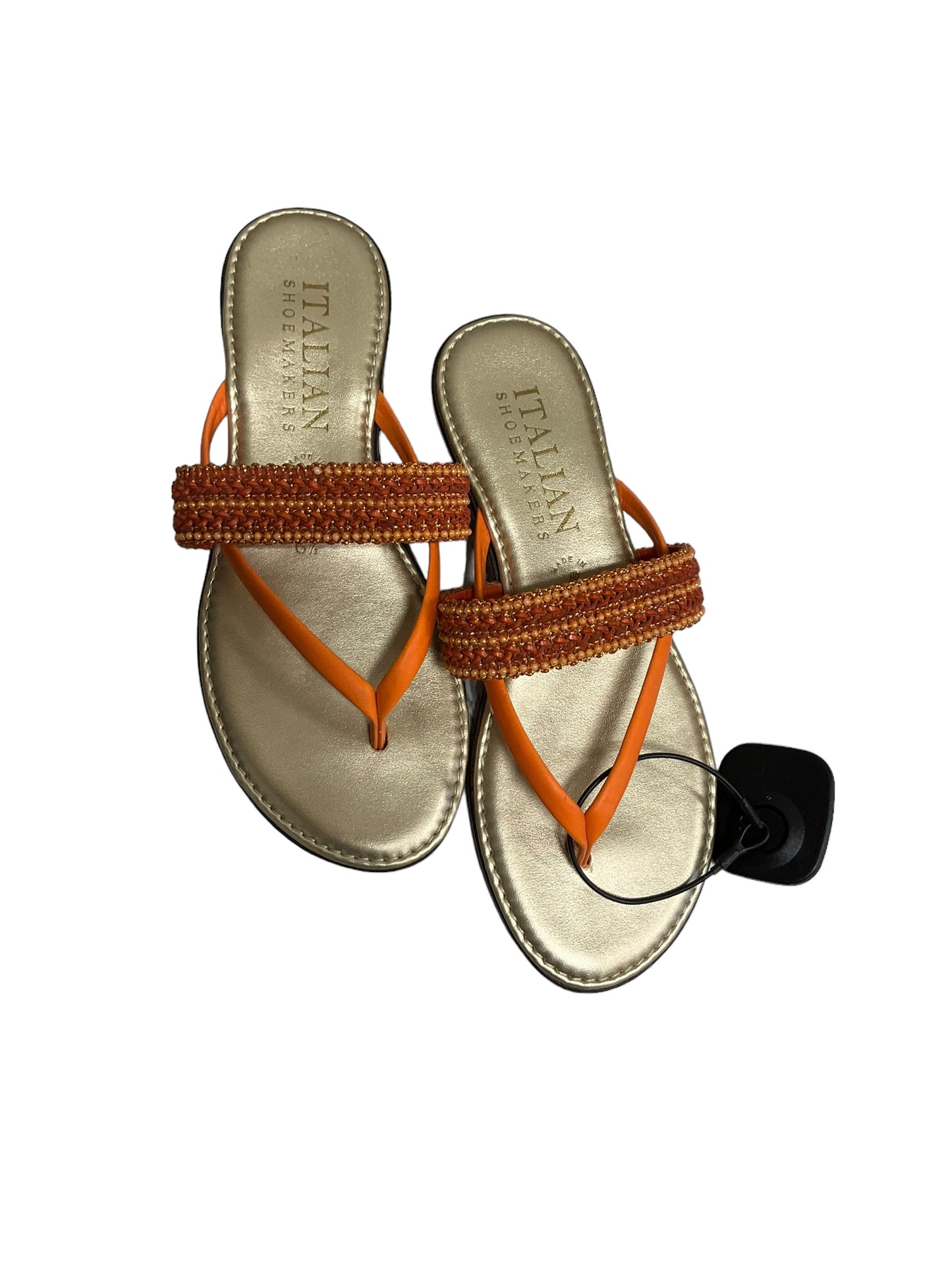 Orange Sandals Flats Italian Shoemakers, Size 6.5