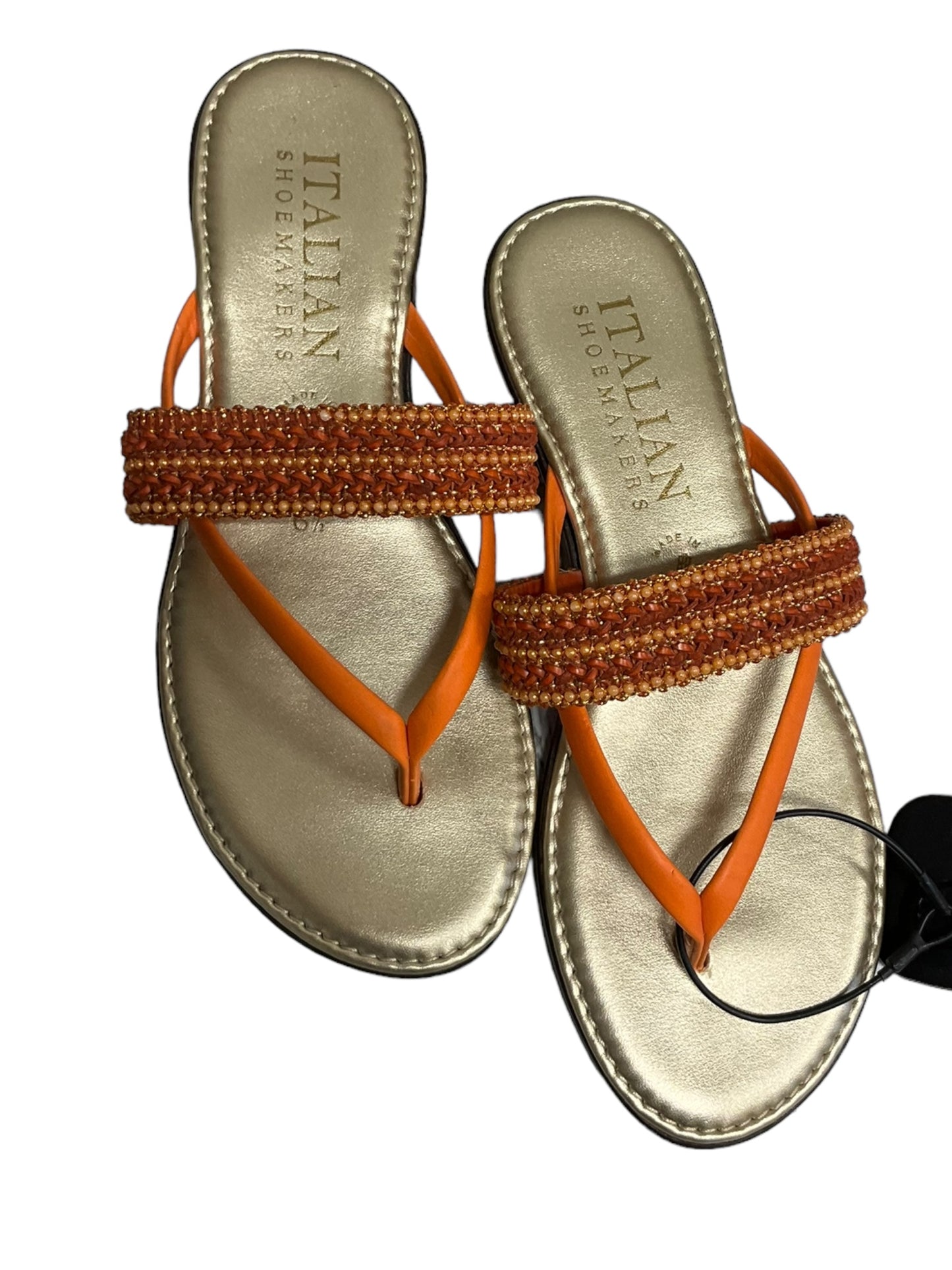 Orange Sandals Flats Italian Shoemakers, Size 6.5