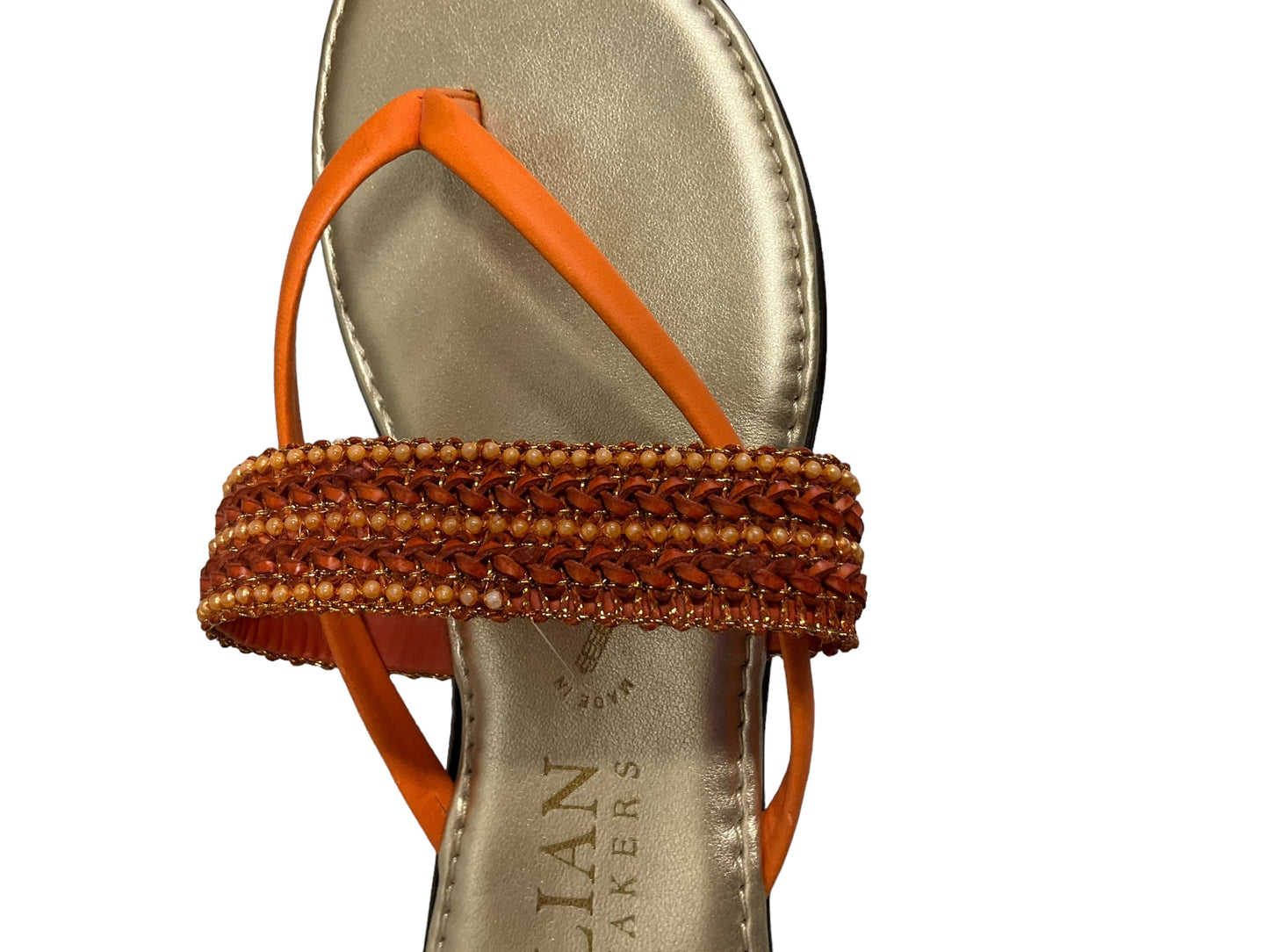 Orange Sandals Flats Italian Shoemakers, Size 6.5