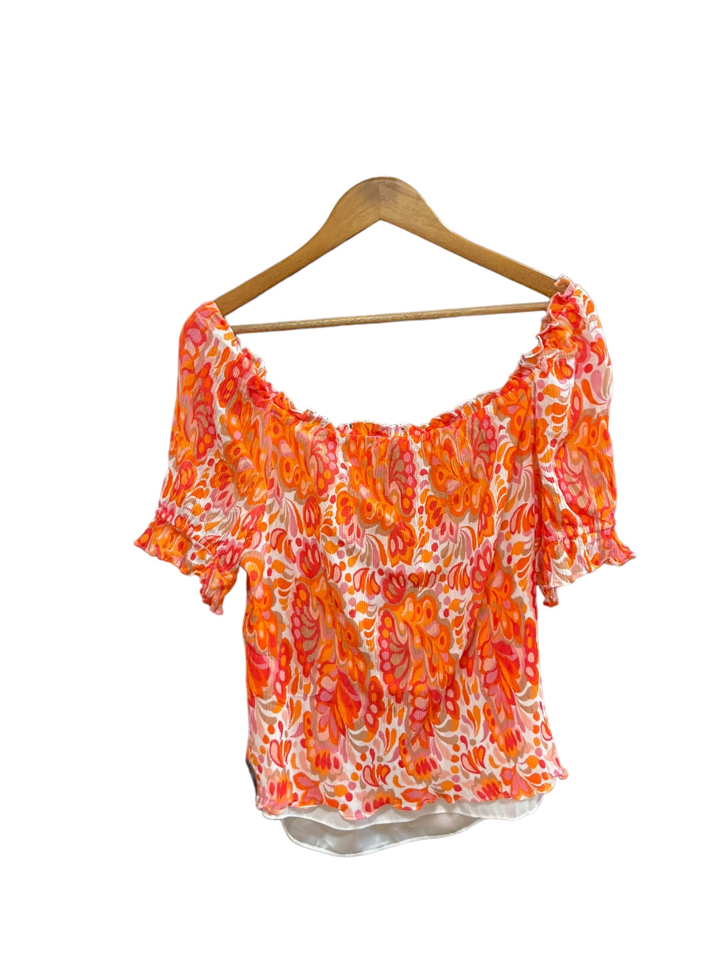 Orange & Pink Top Short Sleeve Trina By Trina Turk, Size Xl