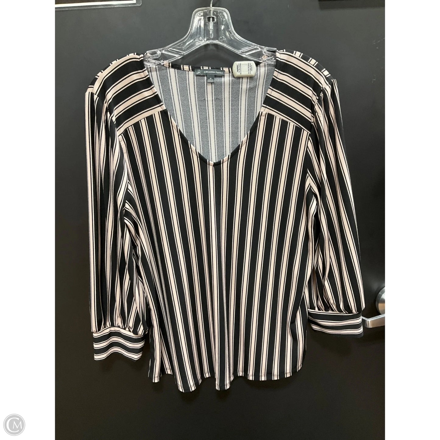Top Long Sleeve By Adrianna Papell In Black & Pink, Size: M
