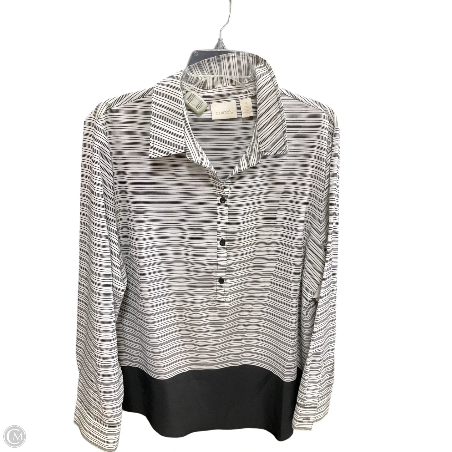 Blouse Long Sleeve By Chicos In Black & White, Size: Xl
