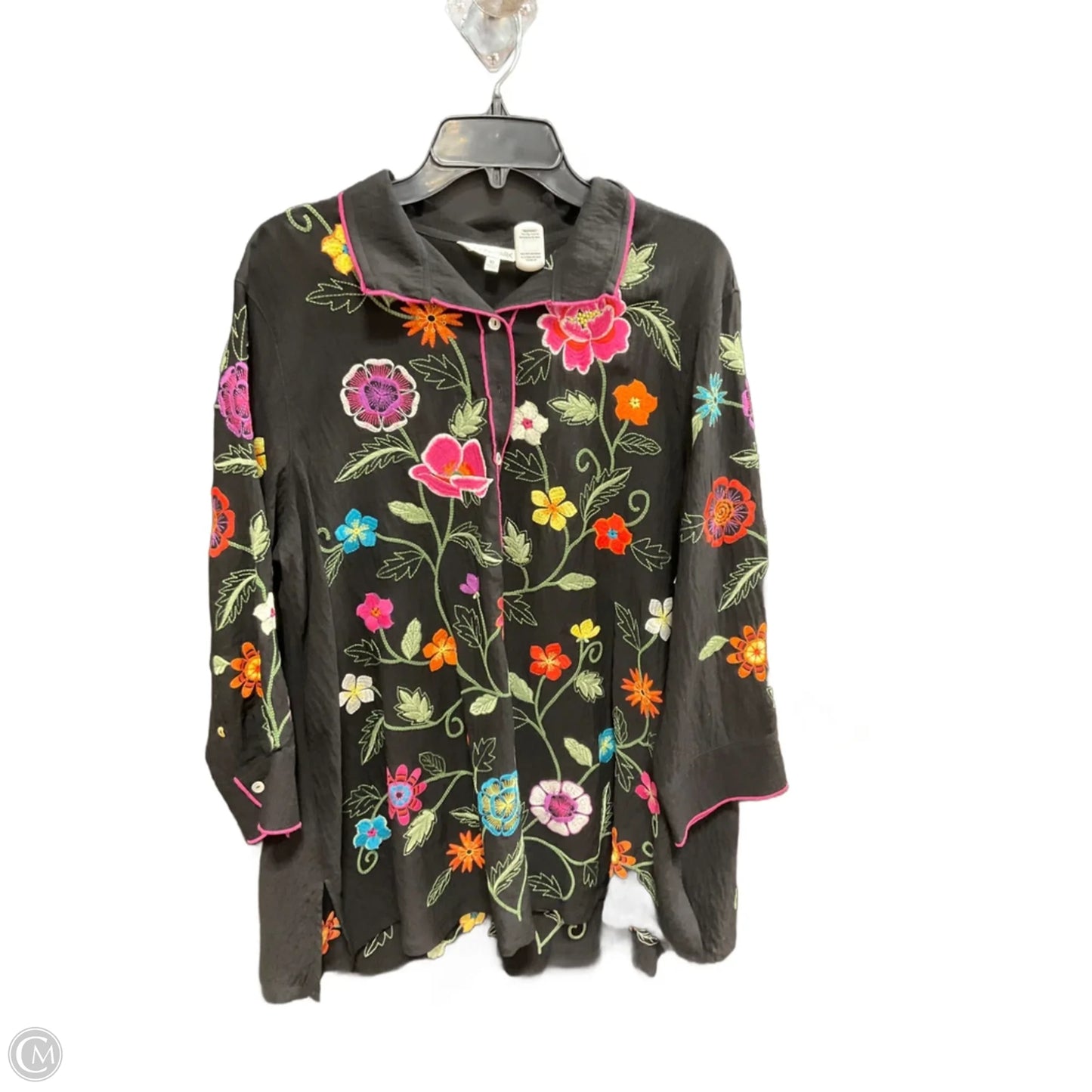Blouse Long Sleeve By John Mark In Floral Print, Size: Xl