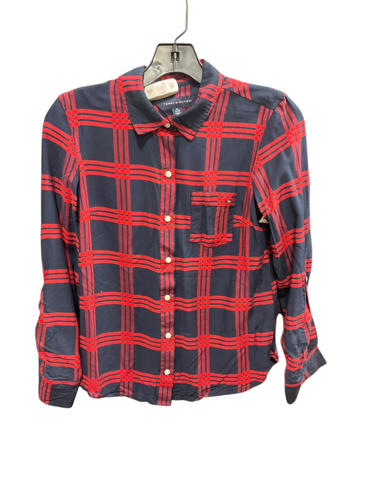 Blouse Long Sleeve By Tommy Hilfiger In Plaid Pattern, Size: Xs