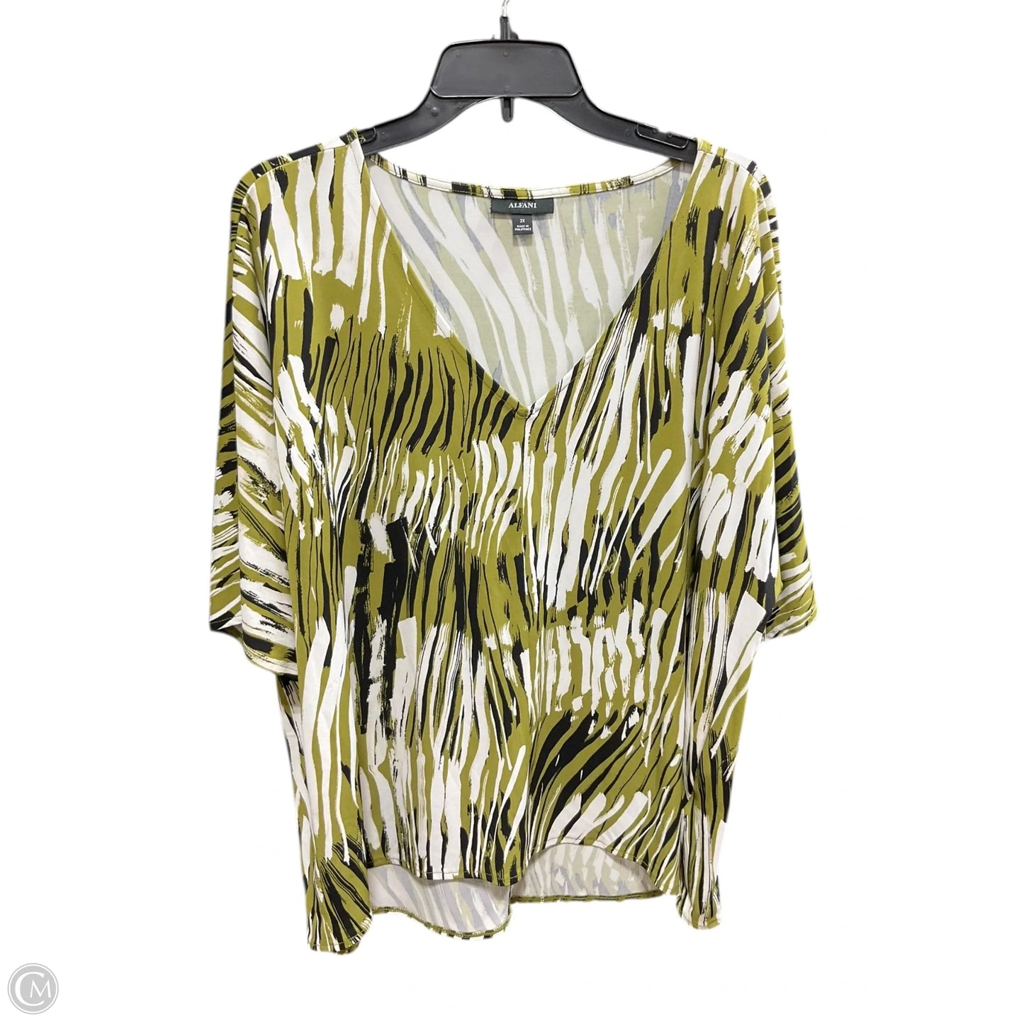 Top Short Sleeve By Alfani In Green & White, Size: 2x
