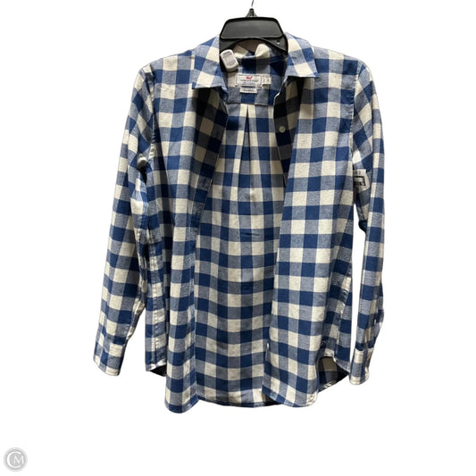 Blouse Long Sleeve By Vineyard Vines In Blue & Cream, Size: 2