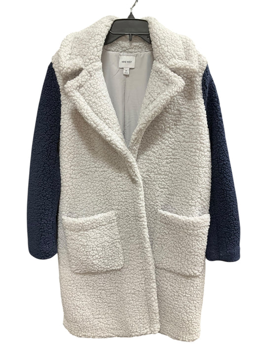 Coat Faux Fur & Sherpa By Nine West In Blue & Grey, Size: M