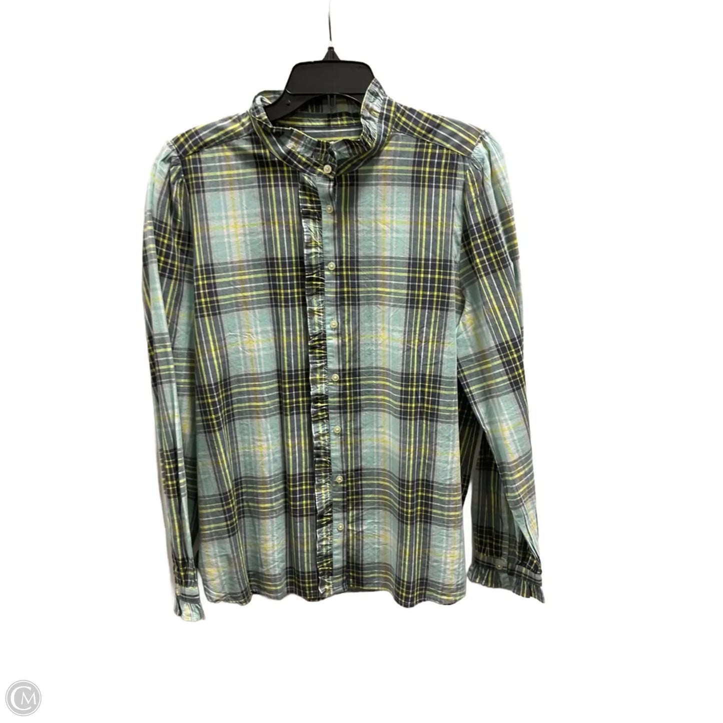 Blouse Long Sleeve By Loft In Plaid Pattern, Size: L