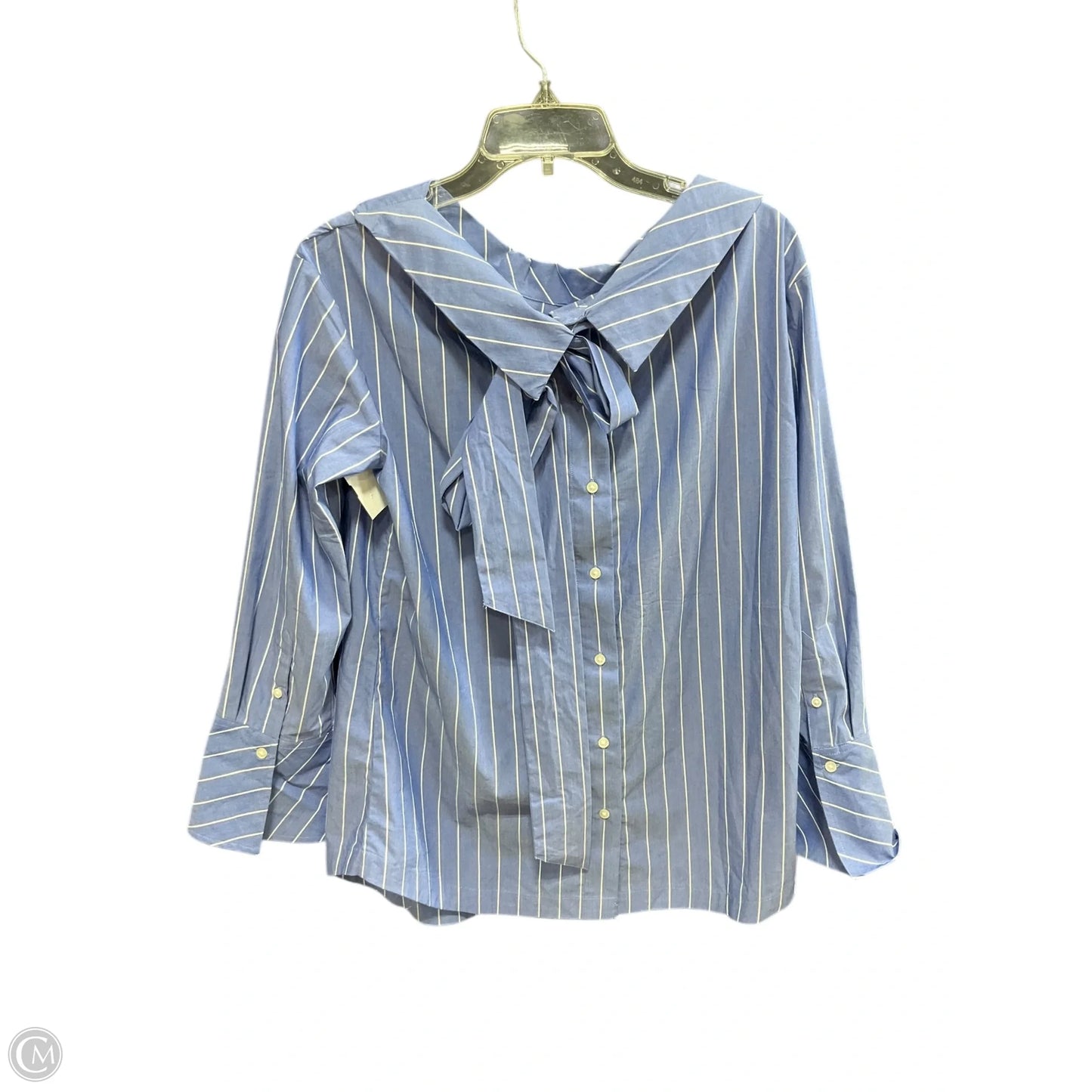 Blouse Long Sleeve By Banana Republic In Blue & White, Size: S