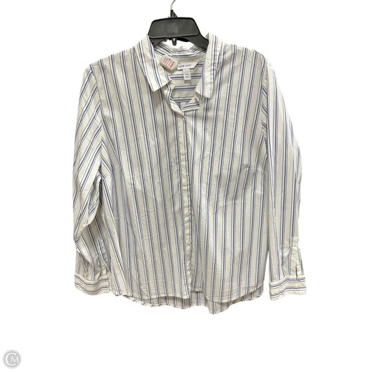 Blouse Long Sleeve By Nine West In Striped Pattern, Size: Xxl