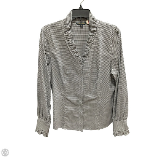 Blouse Long Sleeve By Brooks Brothers In Black & White, Size: 14