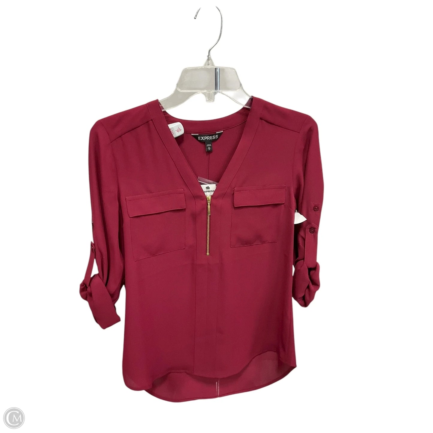 Top Long Sleeve By Express In Maroon, Size: Xs