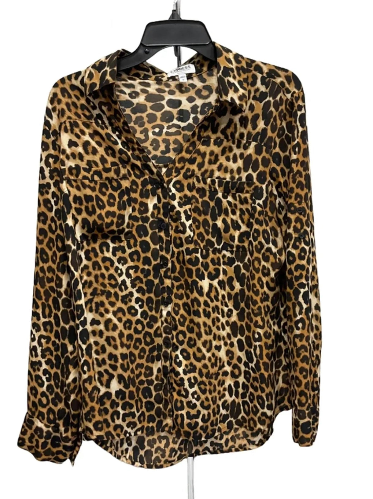 Blouse Long Sleeve By Express In Animal Print, Size: L