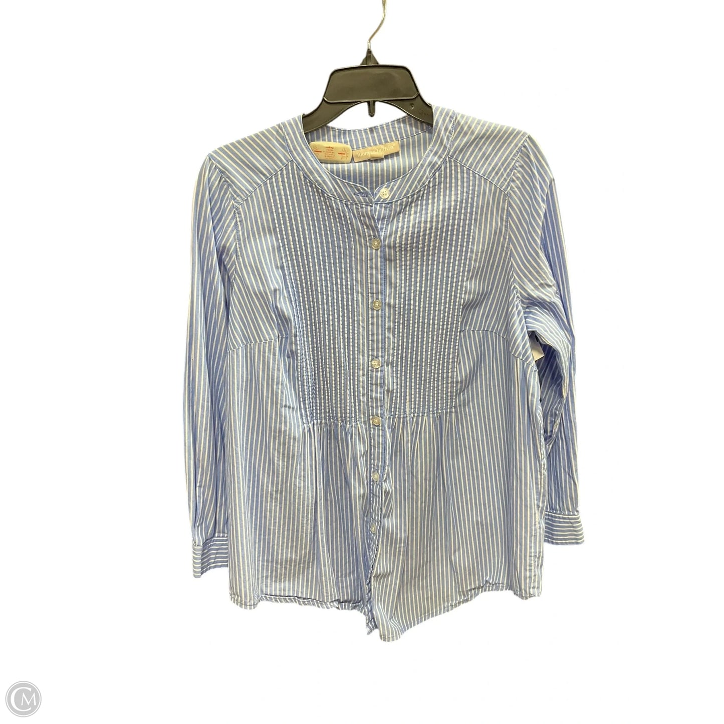 Blouse Long Sleeve By Woman Within In Blue & White, Size: M