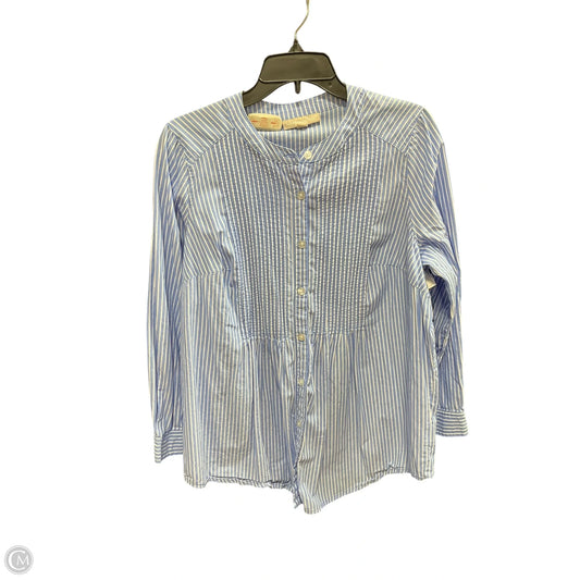 Blouse Long Sleeve By Woman Within In Blue & White, Size: M