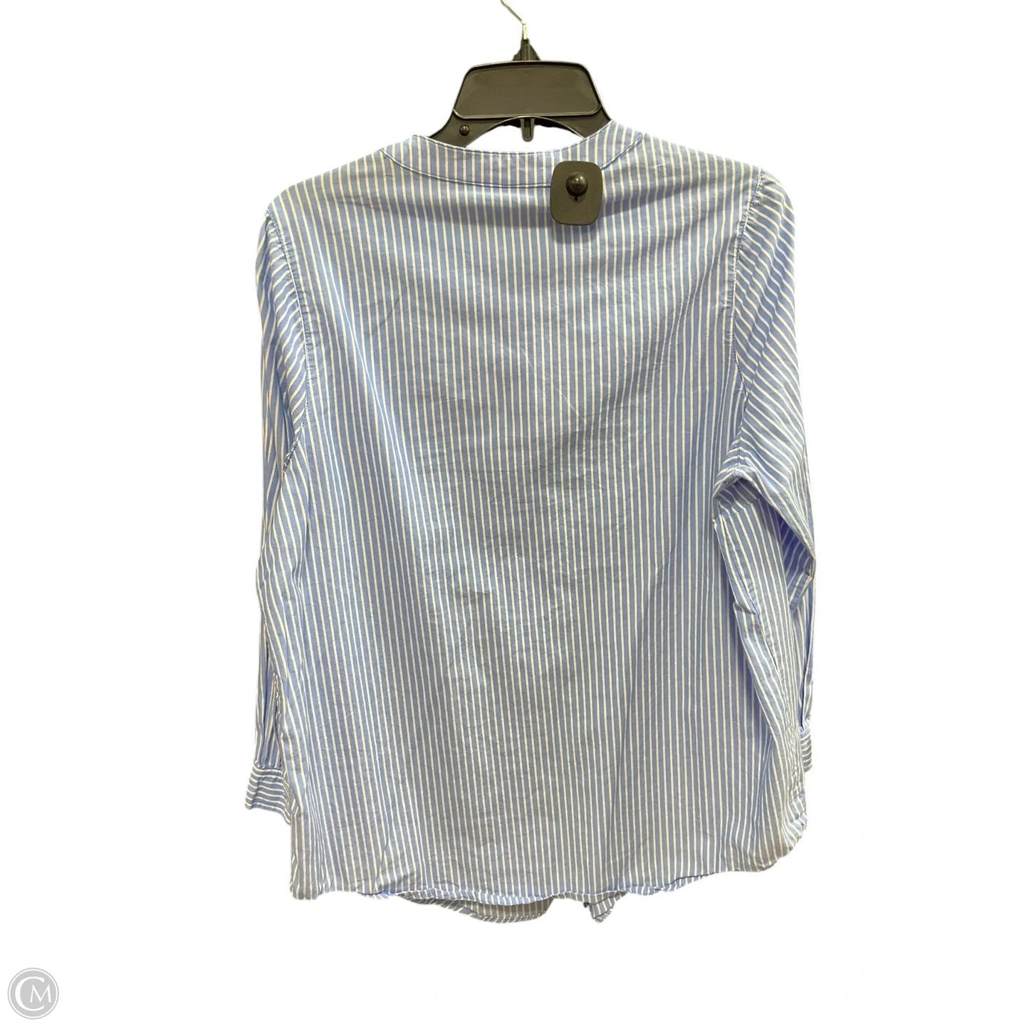 Blouse Long Sleeve By Woman Within In Blue & White, Size: M