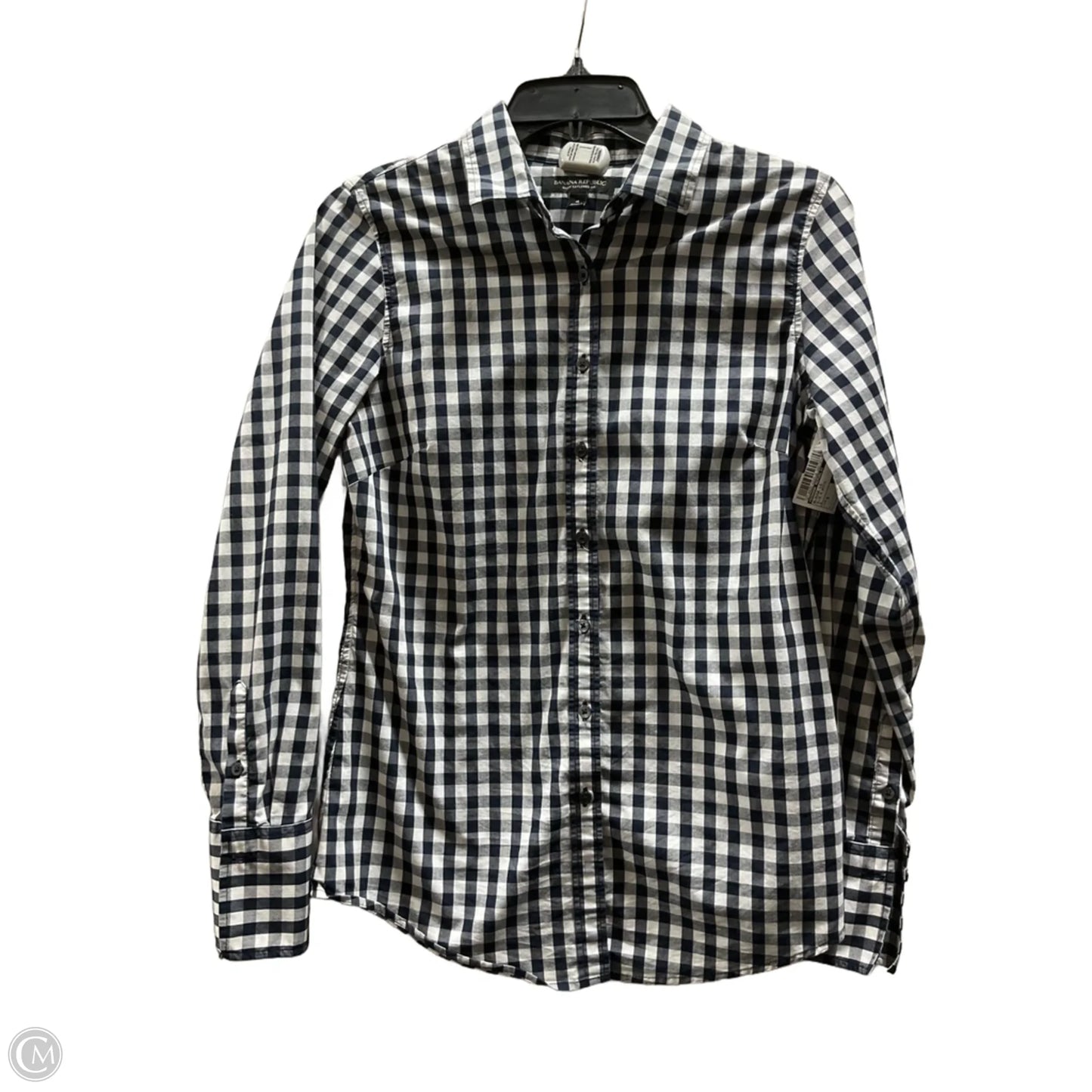 Blouse Long Sleeve By Banana Republic In Blue & White, Size: S