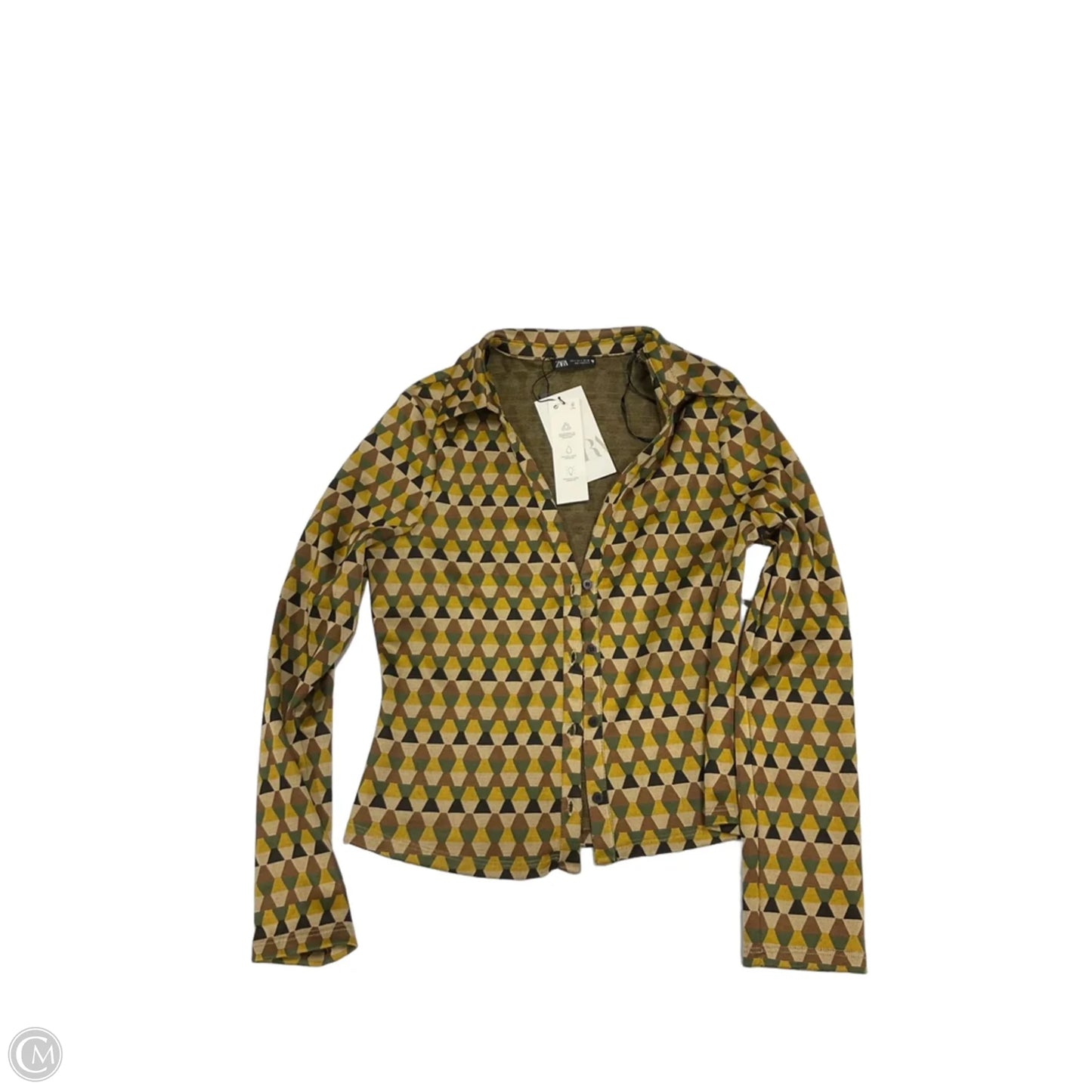 Blouse Long Sleeve By Zara In Green & Yellow, Size: S