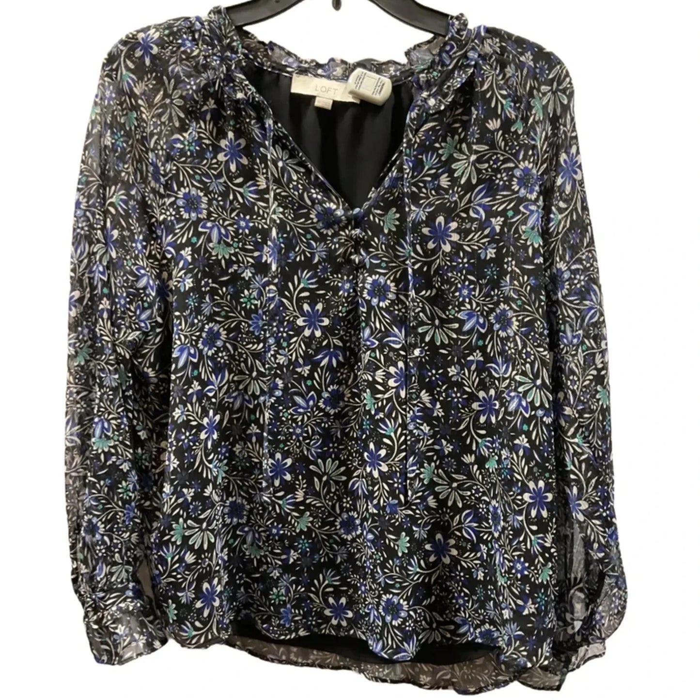 Top Long Sleeve By Loft In Black & Blue, Size: Mp