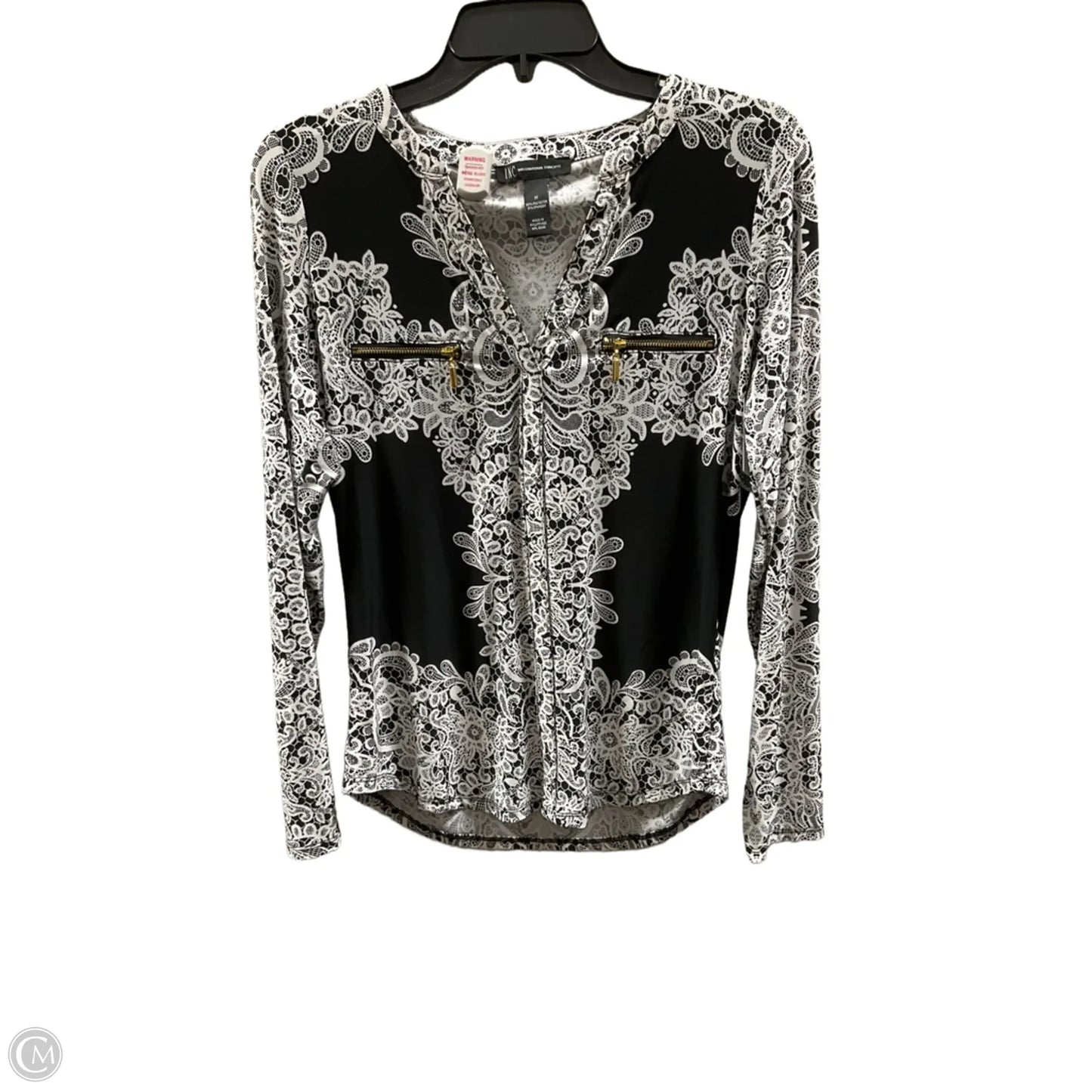 Top Long Sleeve By International Concepts In Black & White, Size: M