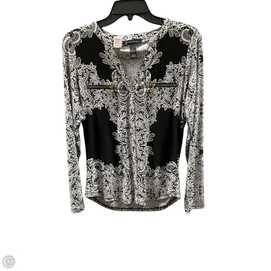 Top Long Sleeve By International Concepts In Black & White, Size: M