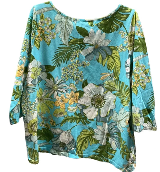Top 3/4 Sleeve Basic By Talbots In Floral Print, Size: 2x