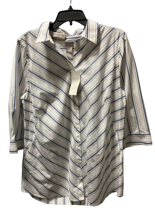Blouse 3/4 Sleeve By Chicos In Striped Pattern, Size: L