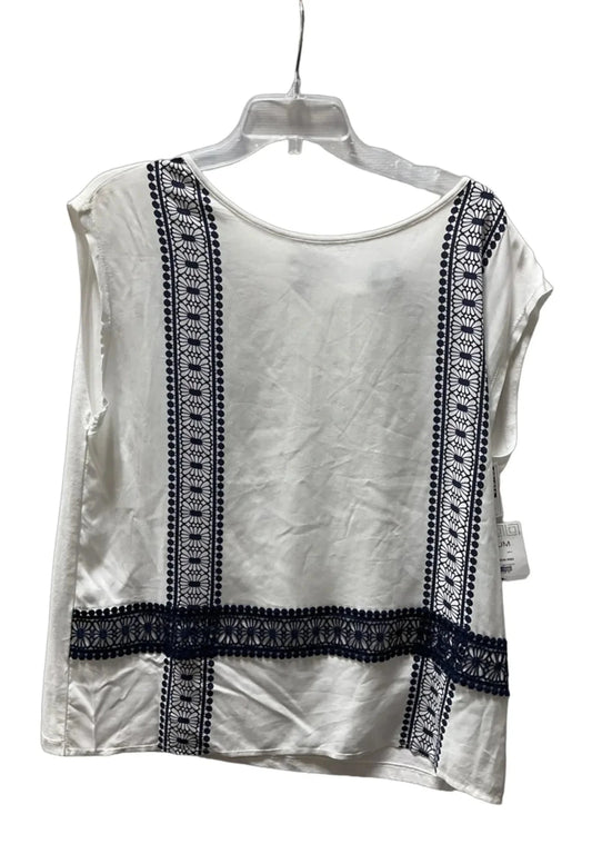 Top Sleeveless By Liz Claiborne In White & Yellow, Size: M
