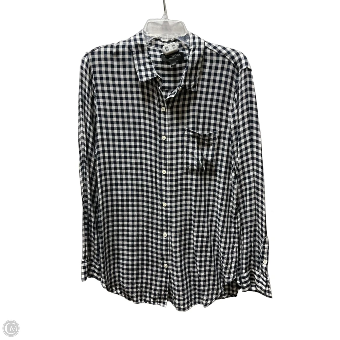 Blouse Long Sleeve By Banana Republic In Plaid Pattern, Size: L