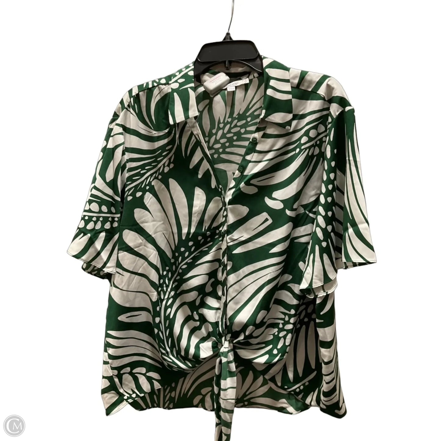 Blouse Short Sleeve By Chicos In Green & White, Size: Xl