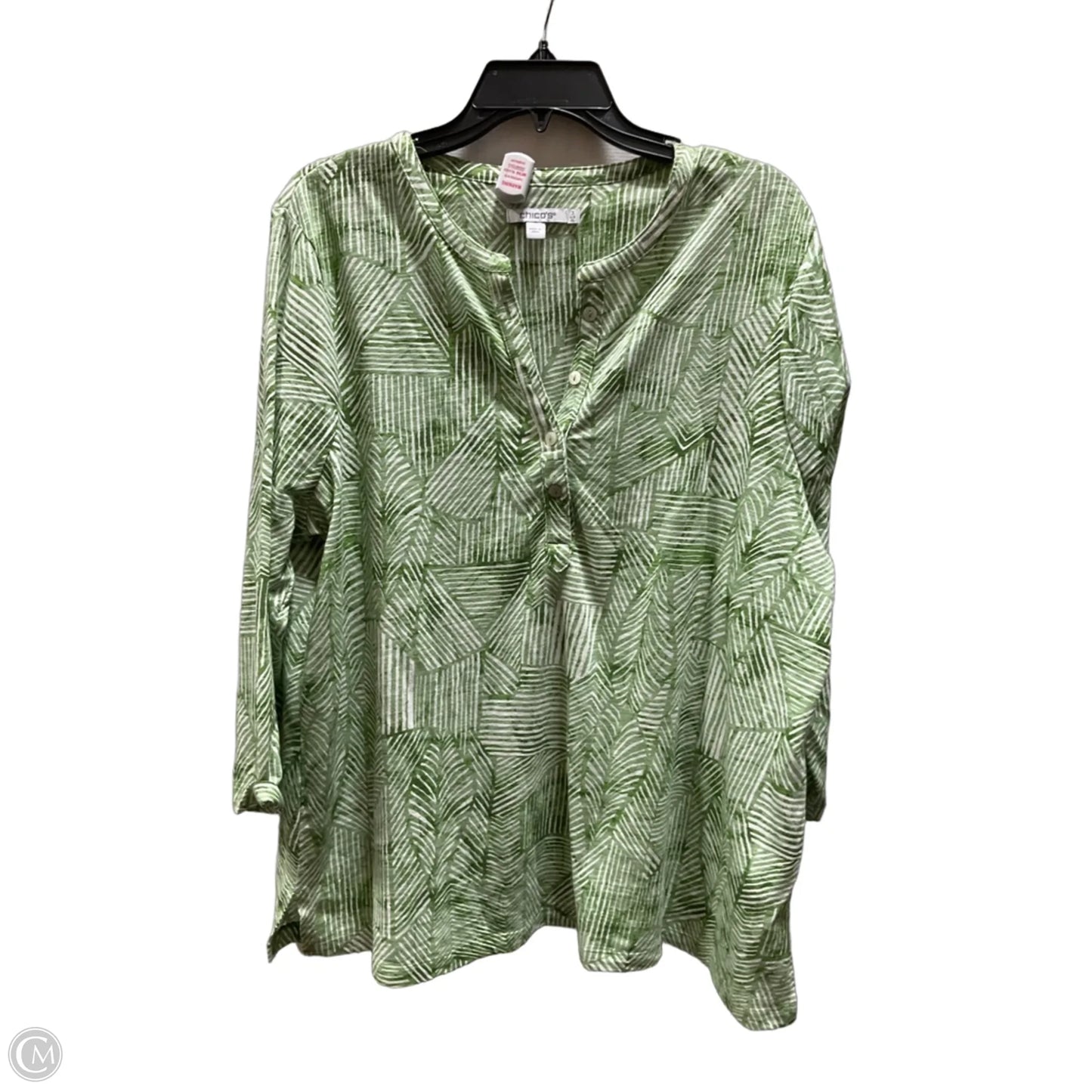 Top 3/4 Sleeve By Chicos In Green, Size: Xl