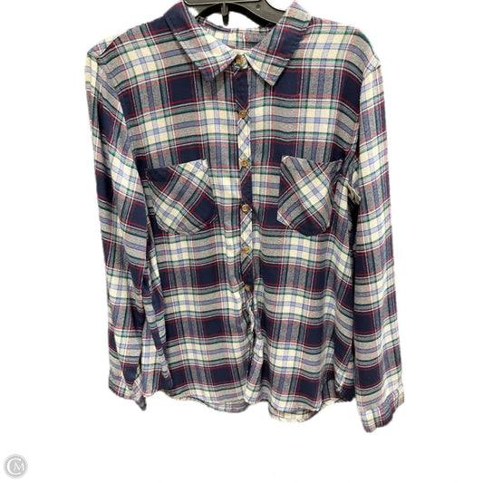 Blouse Long Sleeve By Maurices In Plaid Pattern, Size: Xl