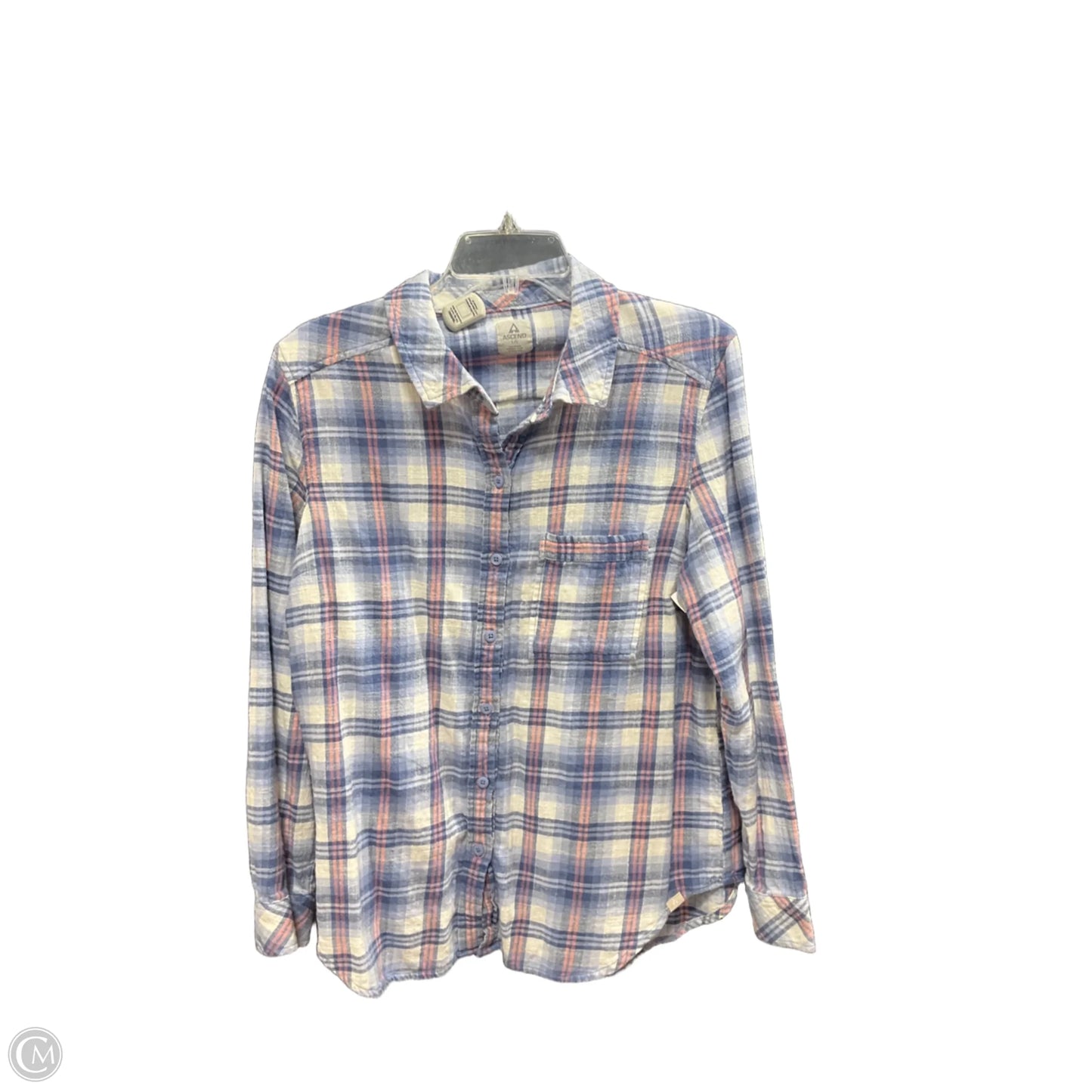 Blouse Long Sleeve By Clothes Mentor In Plaid Pattern, Size: L