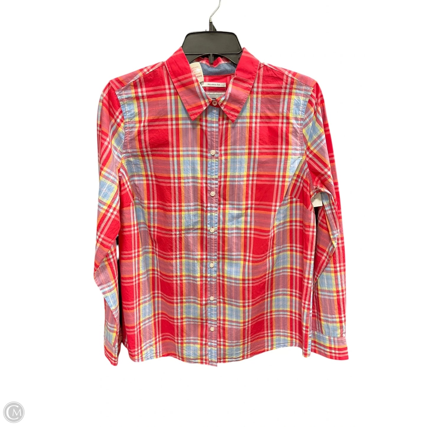 Blouse Long Sleeve By Charter Club In Plaid Pattern, Size: 10