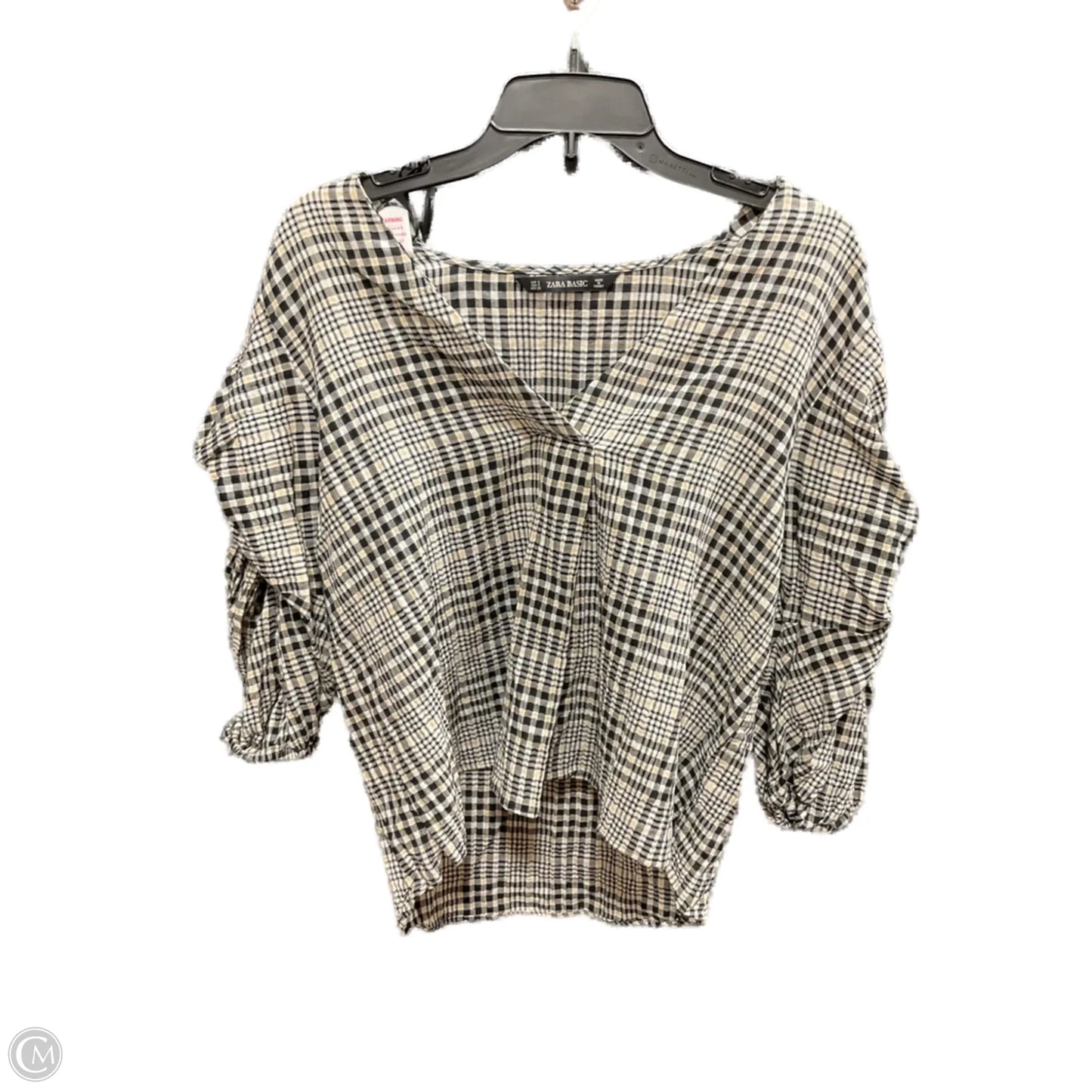 Top Long Sleeve By Zara Basic In Plaid Pattern, Size: S