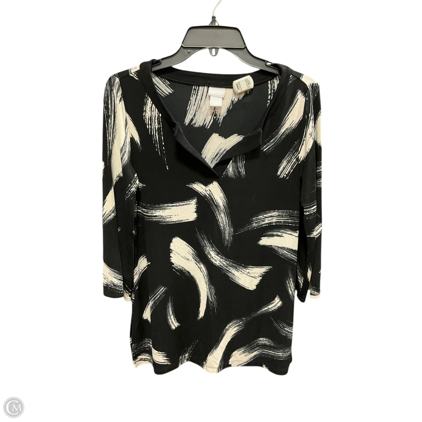 Top 3/4 Sleeve By Chicos In Black & White, Size: S
