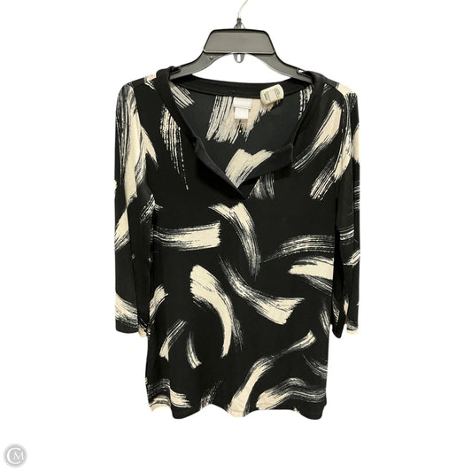 Top 3/4 Sleeve By Chicos In Black & White, Size: S