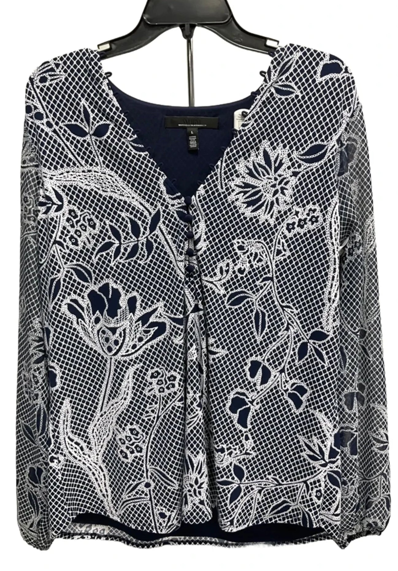 Top Long Sleeve By White House Black Market In Blue & White, Size: L