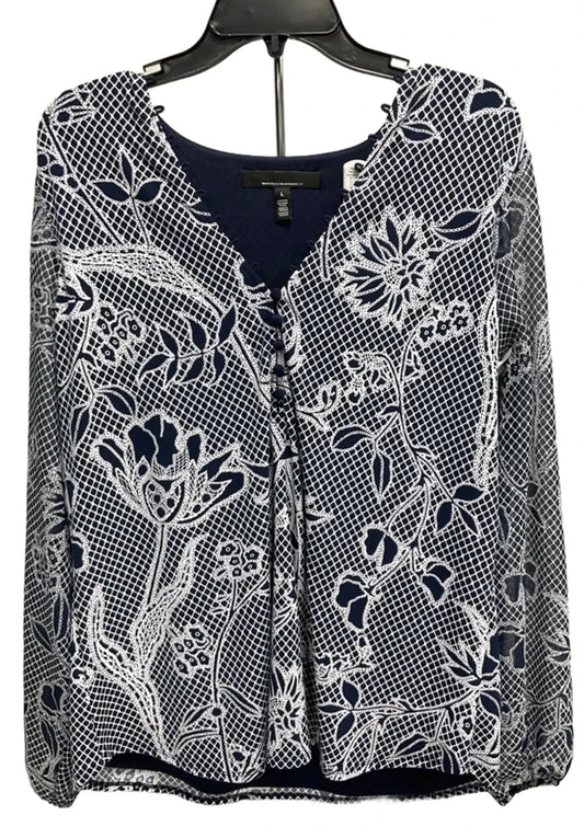 Top Long Sleeve By White House Black Market In Blue & White, Size: L