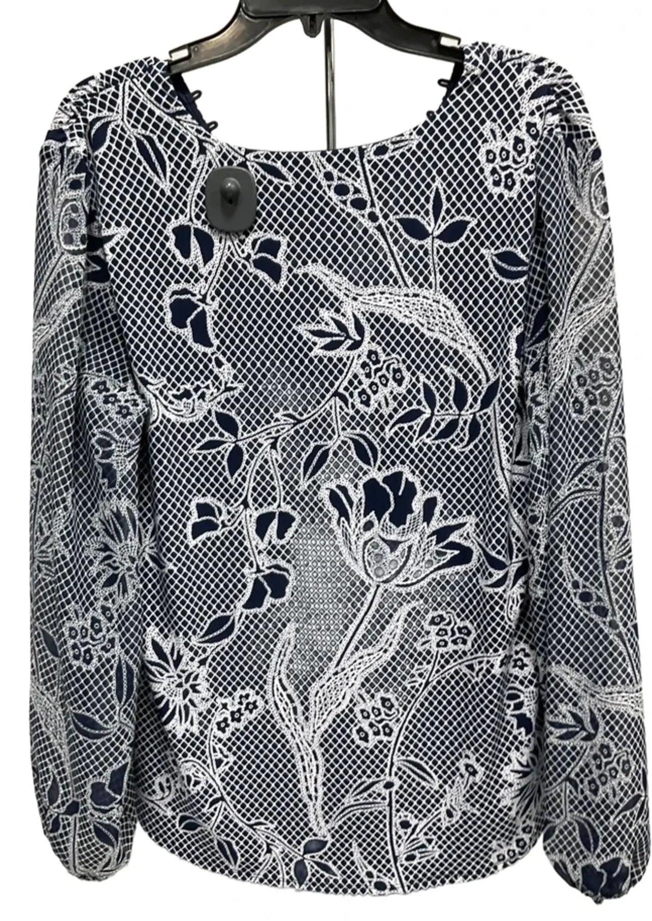 Top Long Sleeve By White House Black Market In Blue & White, Size: L