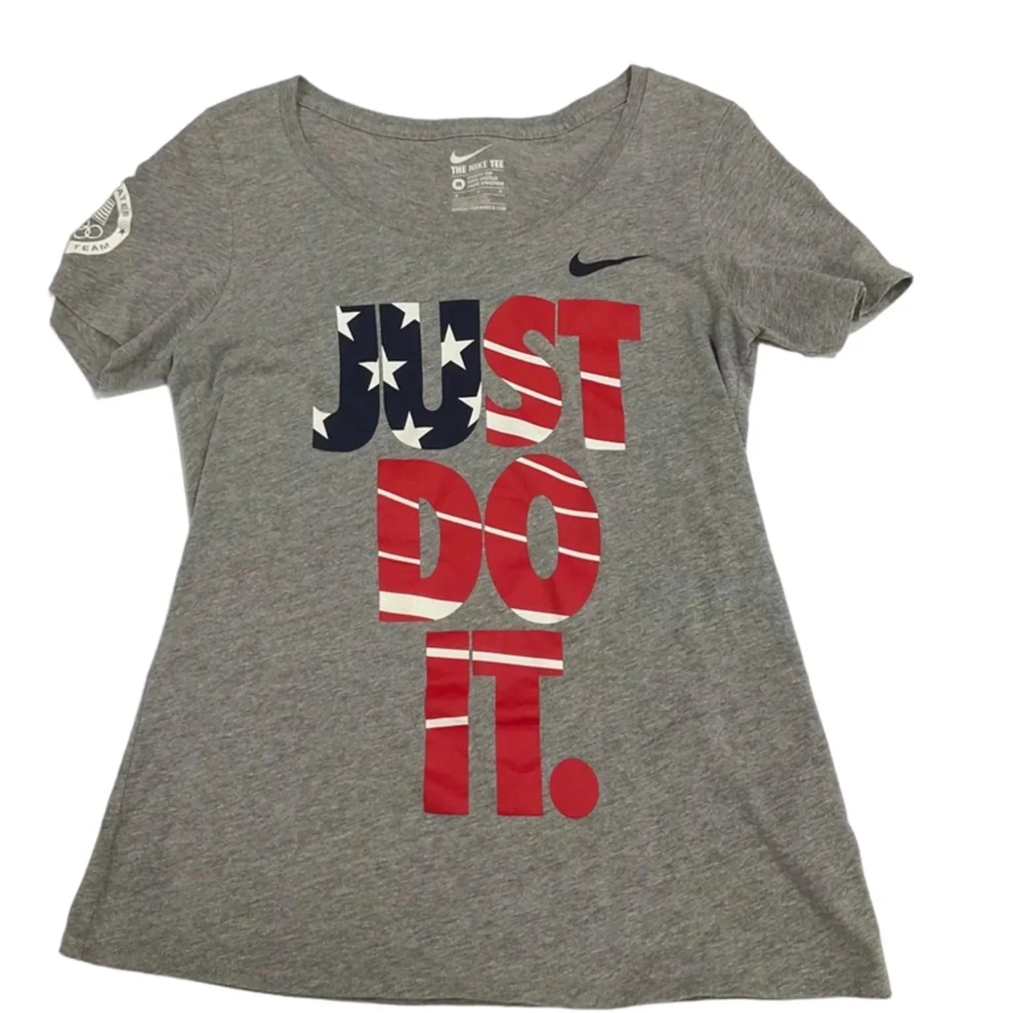 Athletic Top Short Sleeve By Nike Apparel In Grey, Size: M